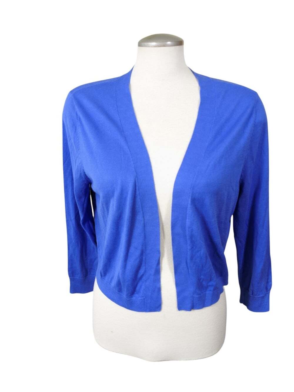 Talbots Open Front Shrug Cardigan Sweater Large Blue  Cotton Modal Thin Knit